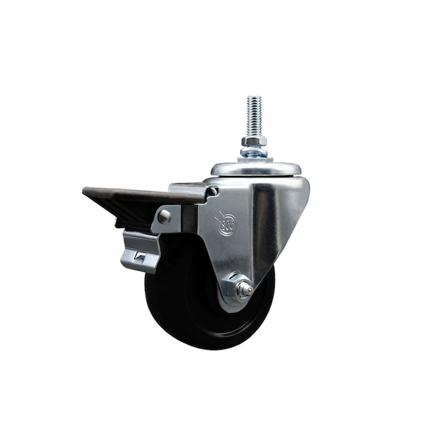 3 Inch Soft Rubber 12 MM Threaded Stem Caster with Brake